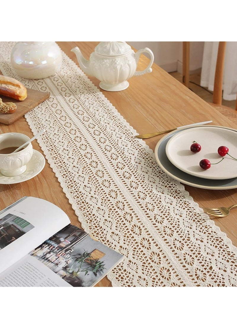 Oasisgalore 90" Boho Crochet Table Runner, Bohemian Rustic for Kitchen & Dining Decor  - Image 3