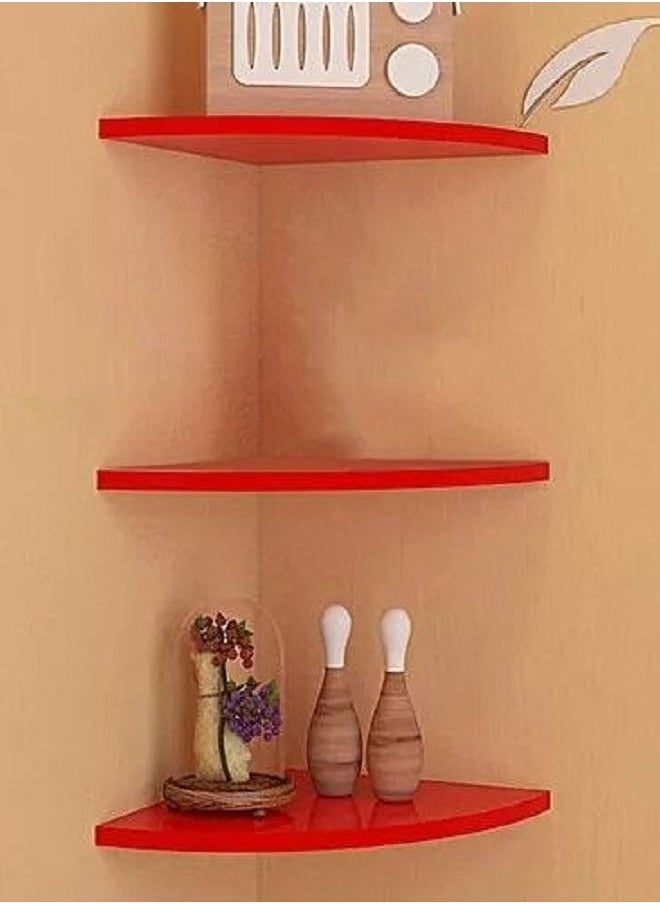 VITION Floating Corner Wall Shelf 3Pcs Triangle Bookshelf Home Decor 3 Tier Display Organizer 16cm Red - Image 3