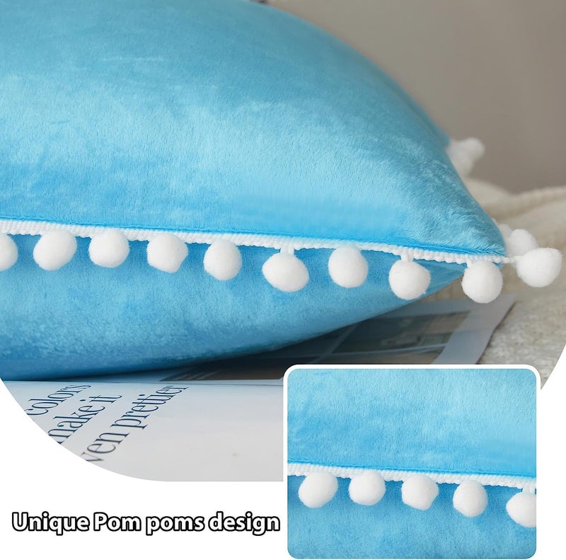 CottonFry Solid 250 TC Ultra Soft Velvet Body Pillow Cover/Case Pillowcase with Hidden Zipper, Zippered Body Pillow Case (Sky Blue with Pompom, Standard), 1 piece - Image 4