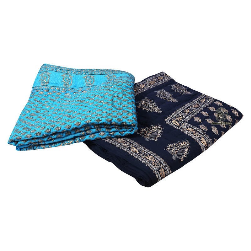 LILFLY 400 TC Pure Cotton Jaipuri Light Weight Traditional Rajasthani Print Single Bed Quilt/Razai/Rajai (Design 14, Single Bed - Set of 2 Combo Set) - Image 2