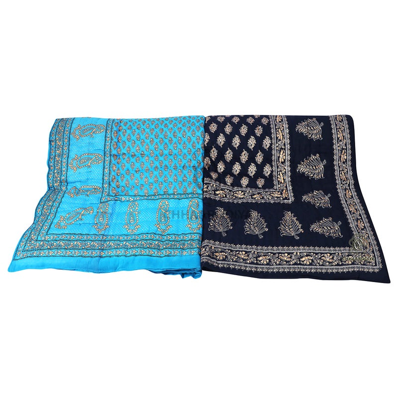 LILFLY 400 TC Pure Cotton Jaipuri Light Weight Traditional Rajasthani Print Single Bed Quilt/Razai/Rajai (Design 14, Single Bed - Set of 2 Combo Set) - Image 3