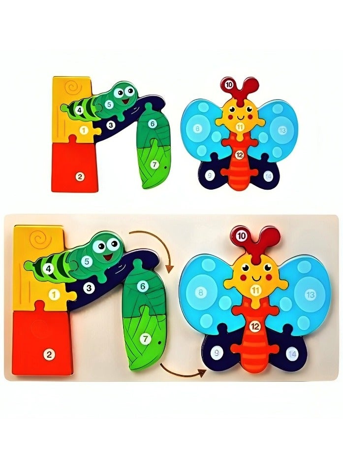 Wooden 3D Puzzles Animal Life Growth Cycle, Teacher Parents Early Learning Support Tools, Attractive Colors and Patterns, Montessori  Motor Skill Development Toys, Ideal Kids Gift (Butterfly Shape) - Image 1