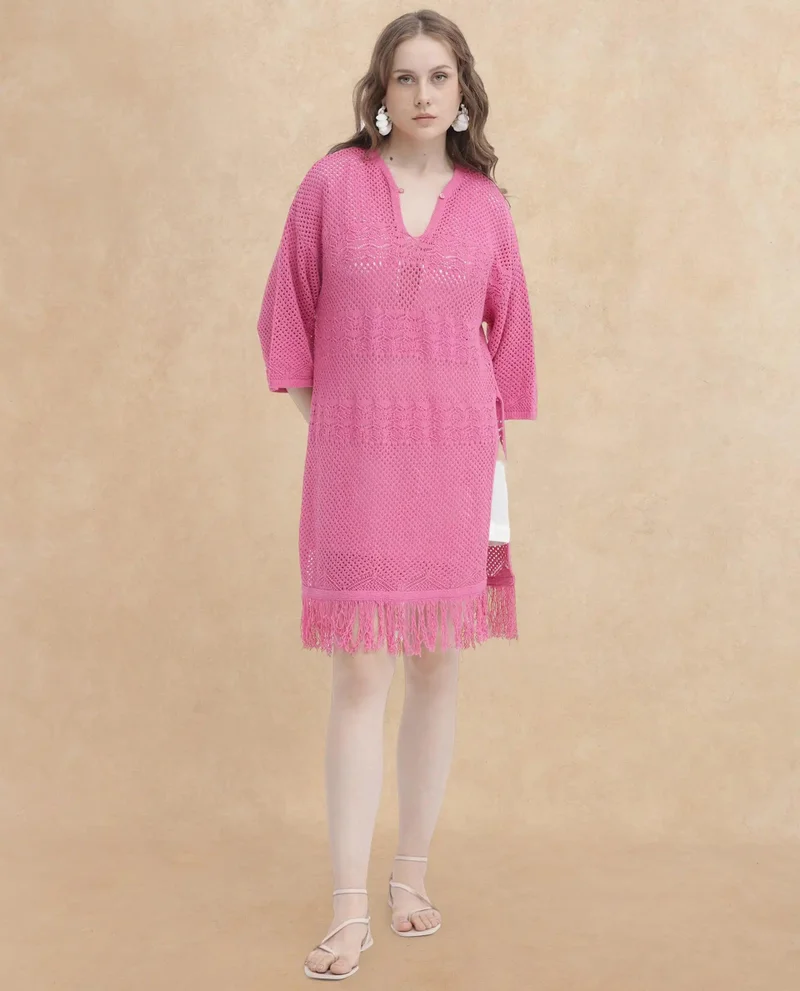 Rareism Women's Resort Knee-Length Flat Knit Dress