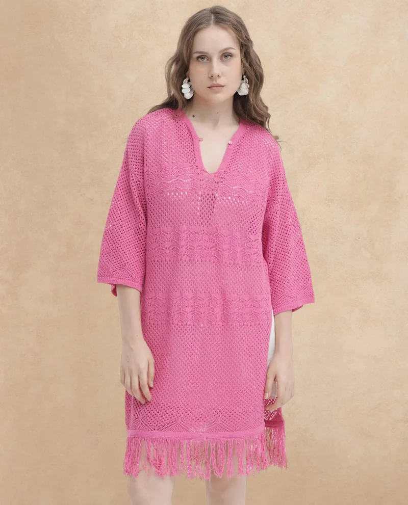 Rareism Women's Resort Knee-Length Flat Knit Dress