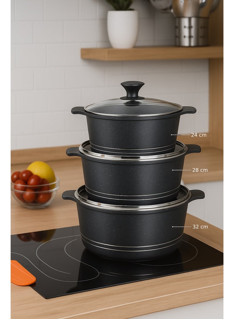 سونكس مجموعة أوما 8 قطع من الأواني غير اللاصقة – طلاء رخامي، أغطية زجاجية، مقابض سيليكون للطهي الآمن والسهل - Image 2