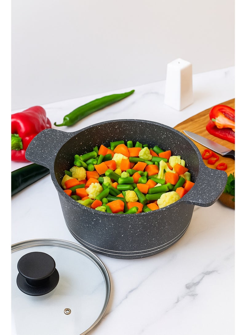 سونكس مجموعة أوما 8 قطع من الأواني غير اللاصقة – طلاء رخامي، أغطية زجاجية، مقابض سيليكون للطهي الآمن والسهل - Image 5