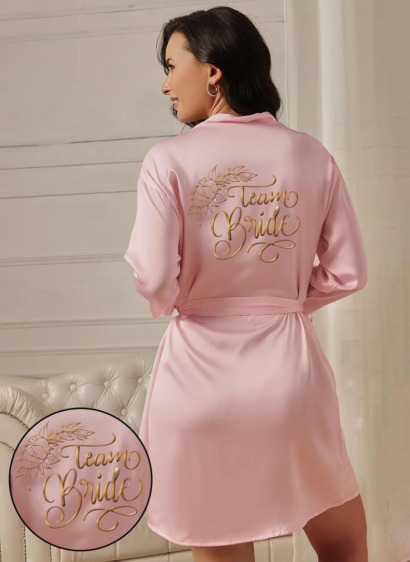 كلوفيا Clovia Luxurious Bridesmaid Short Robe in Baby Pink - Satin