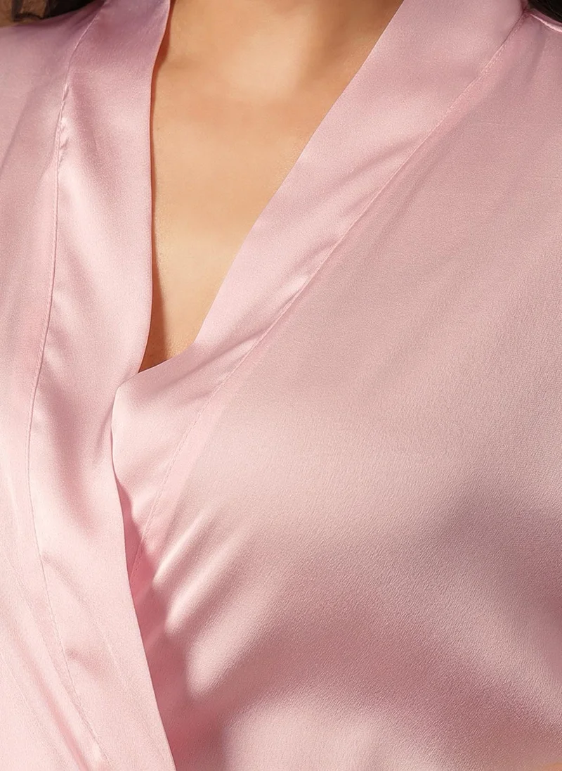 Clovia Baby Pink Clovia Luxurious Bridesmaid Short Robe in Baby Pink - Satin for Women | Best Price UAE