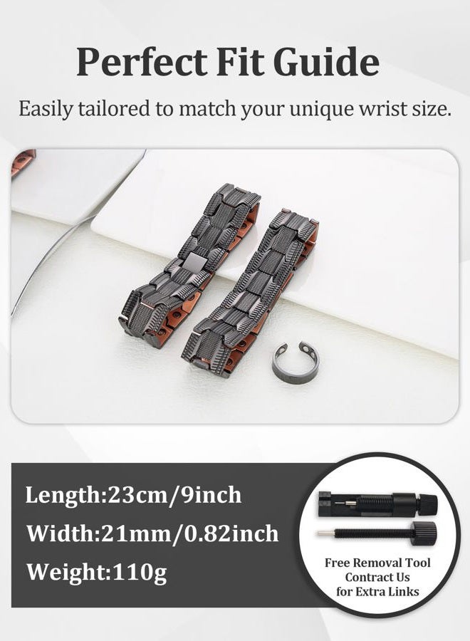Fashtour 3X Copper Bracelet and Ring for Men, Triple Ultra Strength Magnets, Masculine Design Pure Copper Magnetic Bracelet, Adjustable Length with Sizing Tool(Black) - Image 3