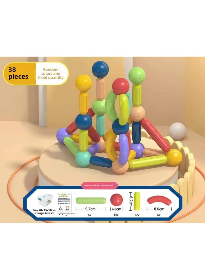 Magnetic Stick Variety Puzzle Large Particle Magnetic Building Blocks Hot Sale Decompression Baby Children's Toys-Color:Magnetic Rod 38pcs Free Storage Box  - Image 1