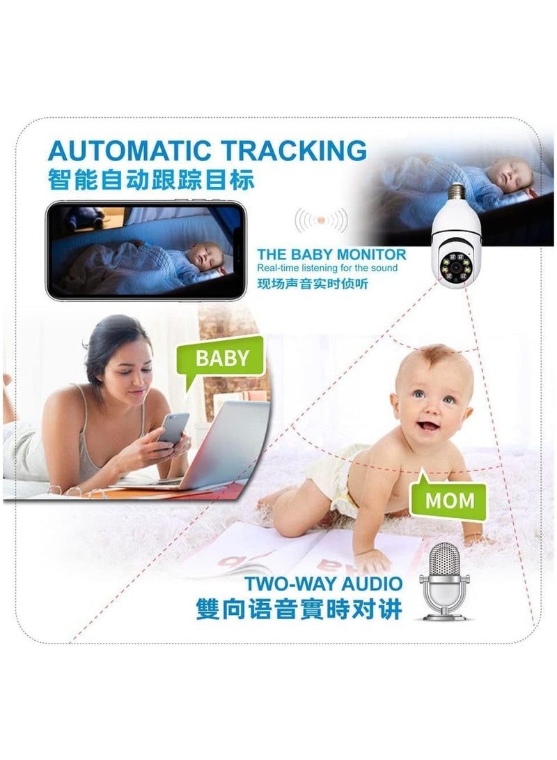 كاميرا مراقبة بمصباح إضاءة واي فاي 1080 بكسل، كاميرا 360 درجة 3.0 ميجابكسل للمراقبة المنزلية، كاميرا IP بانورامية CCTV، مع رؤية ليلية، صوت في اتجاهين، كشف الحركة الذكية - Image 3