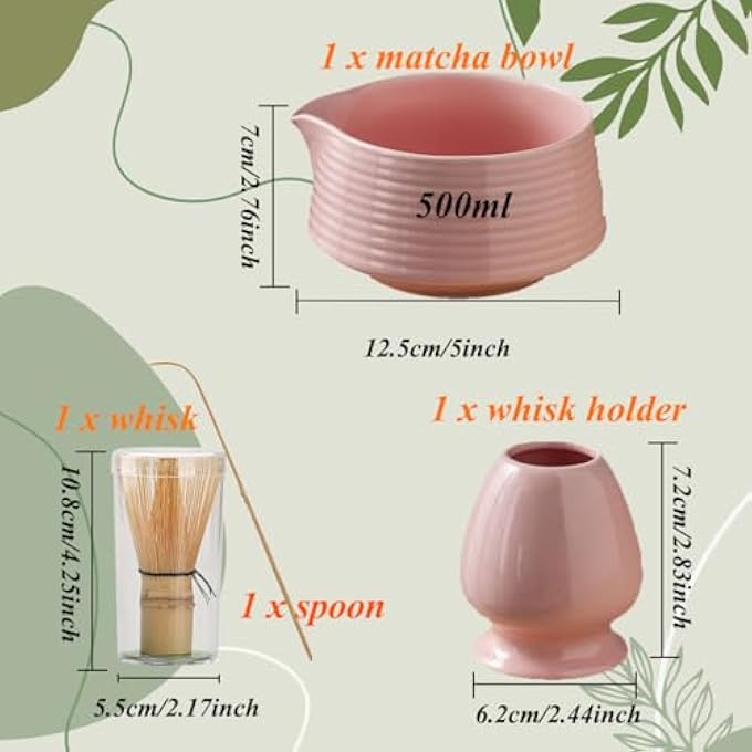 Ranedo Matcha Whisk Set Japanese Matcha Tea Set With Whisk And Bowl Bamboo Scoop  Ceramic Holder Homemade Traditional Matcha Making Kit For Tea Lovers Meditation  Gifting Pink - Image 4