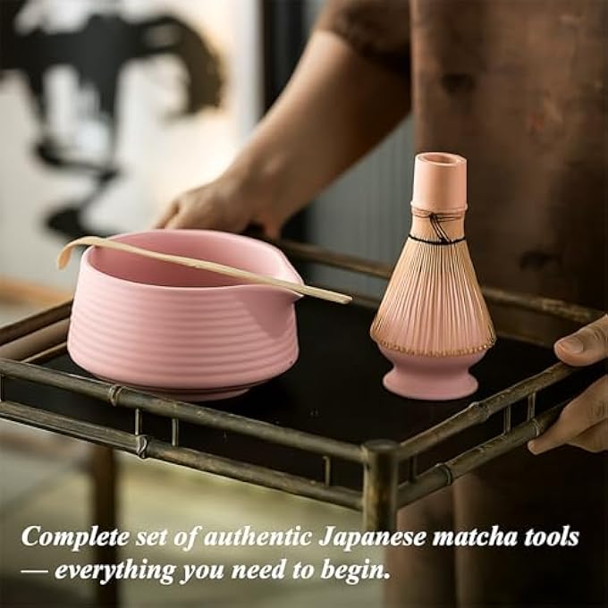 Ranedo Matcha Whisk Set Japanese Matcha Tea Set With Whisk And Bowl Bamboo Scoop  Ceramic Holder Homemade Traditional Matcha Making Kit For Tea Lovers Meditation  Gifting Pink - Image 3