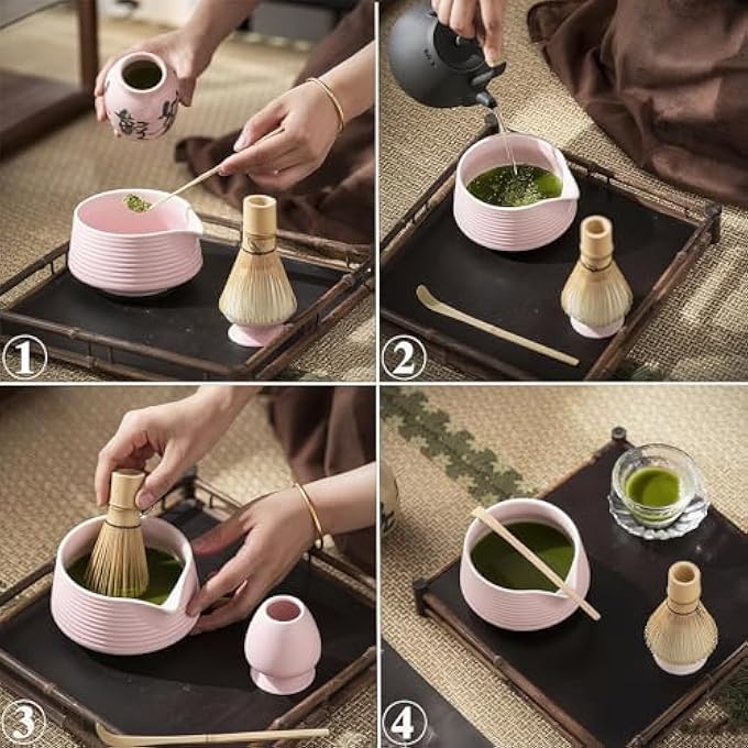 Ranedo Matcha Whisk Set Japanese Matcha Tea Set With Whisk And Bowl Bamboo Scoop  Ceramic Holder Homemade Traditional Matcha Making Kit For Tea Lovers Meditation  Gifting Pink - Image 5