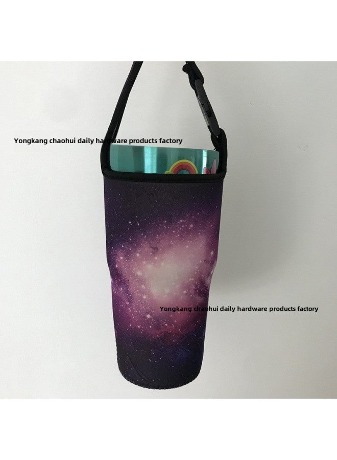 Factory Wholesale Cartoon Ice Cream Cup 30Oz Car Cup Vacuum Cup Cover Portable Drop-resistant Handbag Diving Material Cup Cover-Color:Purple Meteor Shower-Capacity:900ml(30oz Ice Cream)  - Image 1