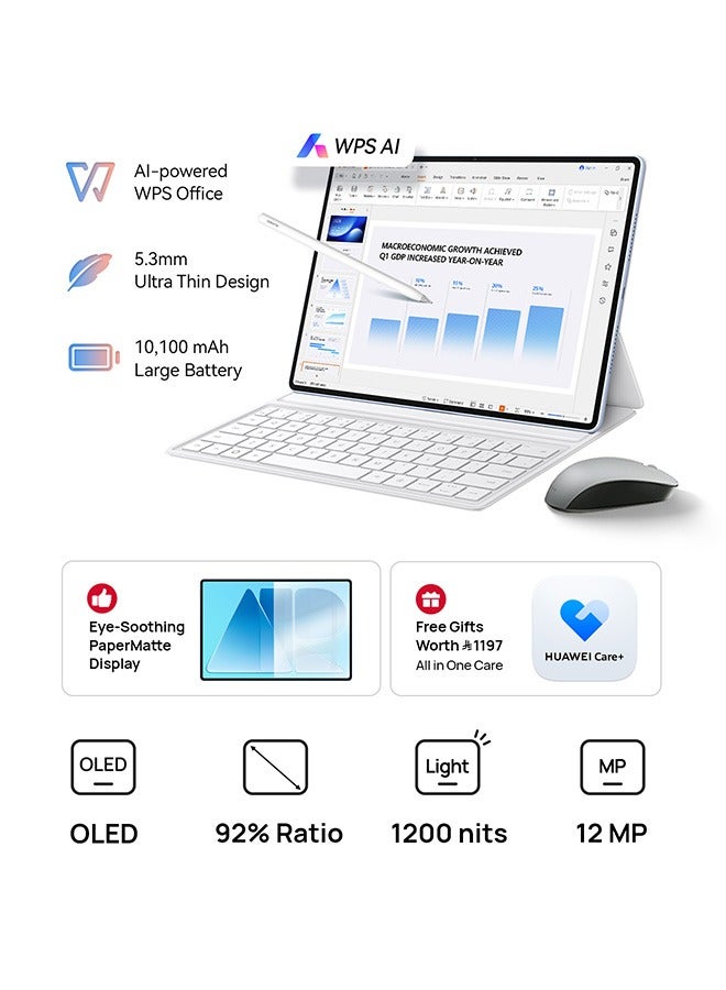HUAWEI MatePad Air PaperMatte Edition Blue 12+8GB RAM + 256GB WiFi FREE M-PENCIL + Keyboard + Mouse + All-in-one Care - Middle East Version - Image 1