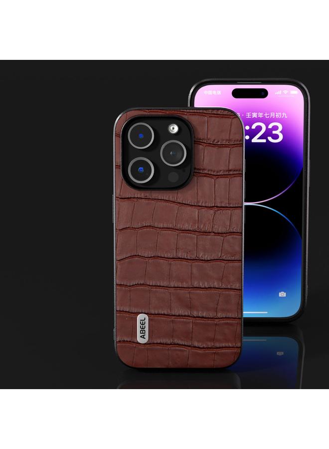 اس-توب جراب هاتف من الجلد الطبيعي بتصميم جلد التمساح من ABEEL لهاتف iPhone 15 Pro - Image 4