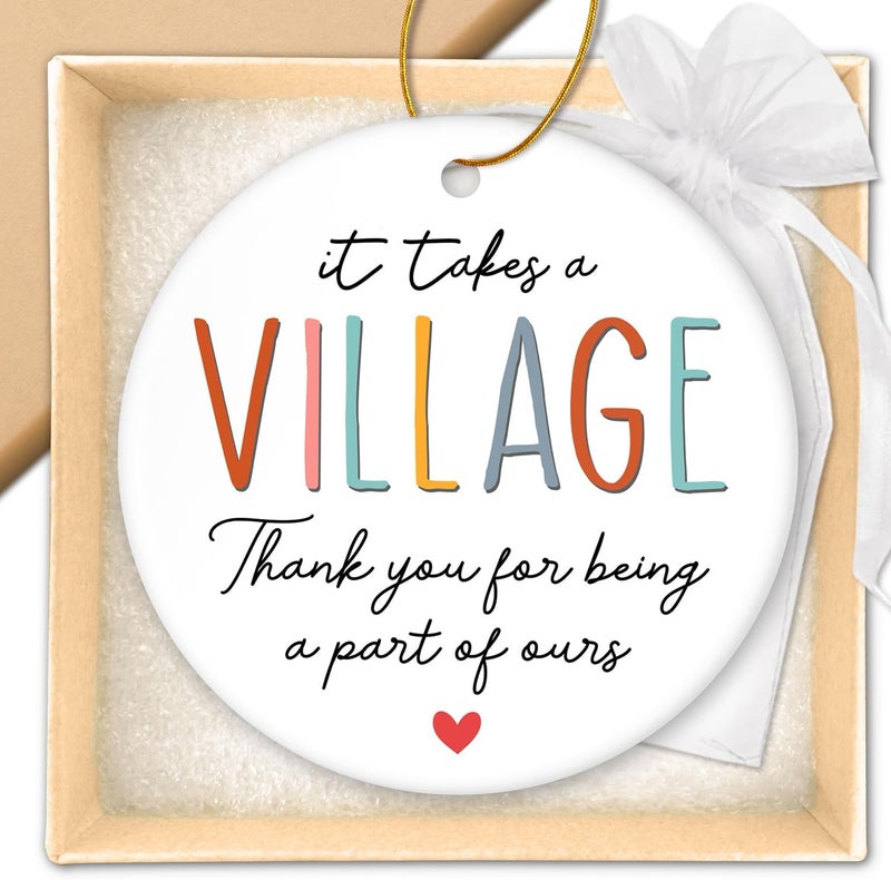 HEXMOZ Christmas Teacher Gifts for Women - Thank You Gifts for Women & Men - Appreciation Gift for Nurse Coworker Employee Daycare Provider Nanny Babysitter - It Takes a Village Christmas Ornament - Image 1