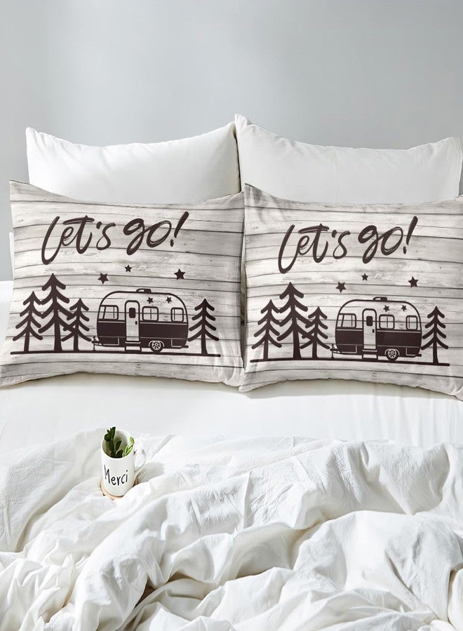 Homewish Happy Camping Duvet Cover Queen Size Travel Car and Tree Comforter Cover with 2 Pillowcase for Teens Kids Camper Bedding Set Vintage Wood Panels Breathable 3 Pcs Decorative Bed Cover(No Comforter) - Image 5