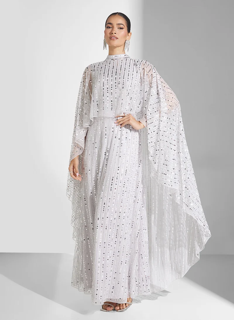 Amelia Rose Sequin Cape Maxi Dress