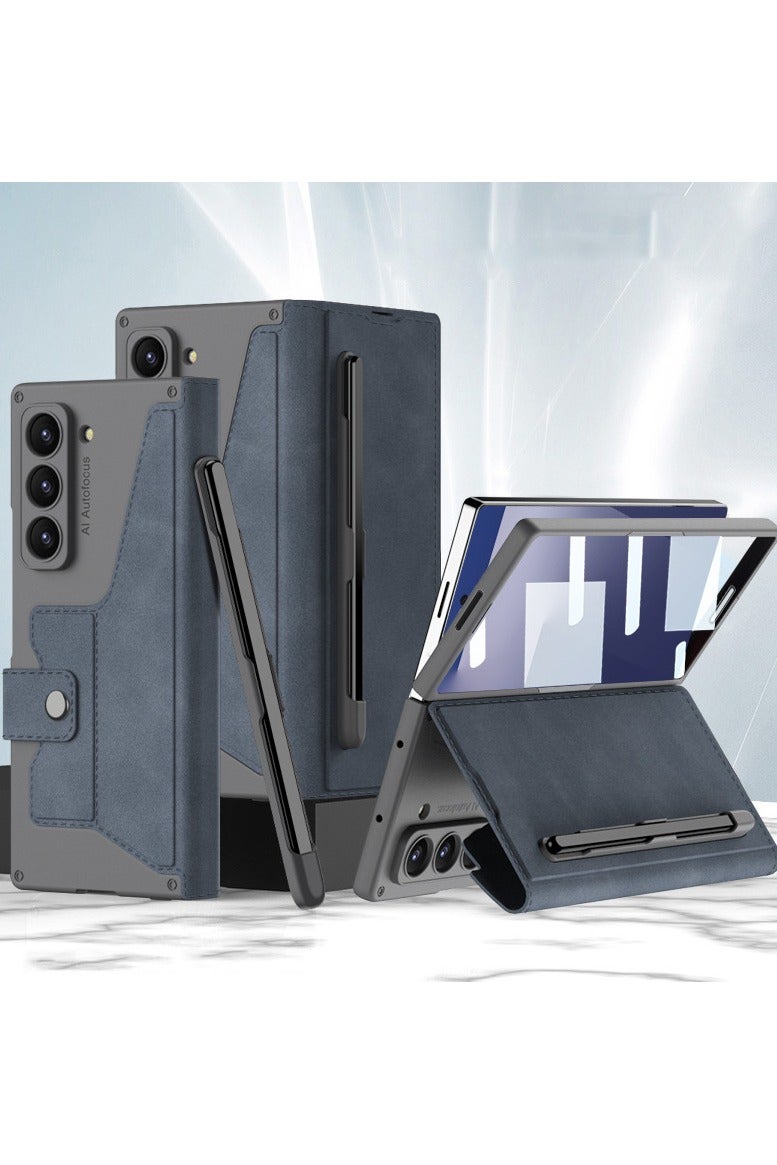 general Galaxy Z Fold 7 Case with S Pen Holder Genuine Leather Wallet Cover with Detachable Pen Slot, Card Holder, Kickstand, and Screen Protector for Samsung Z Fold 7 Phone Case