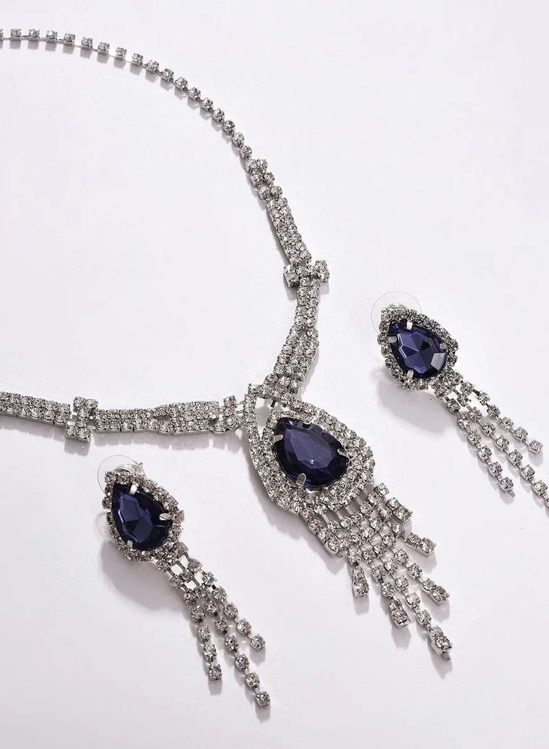SOHI Blue Stone-Studded Artificial Jewellery Set