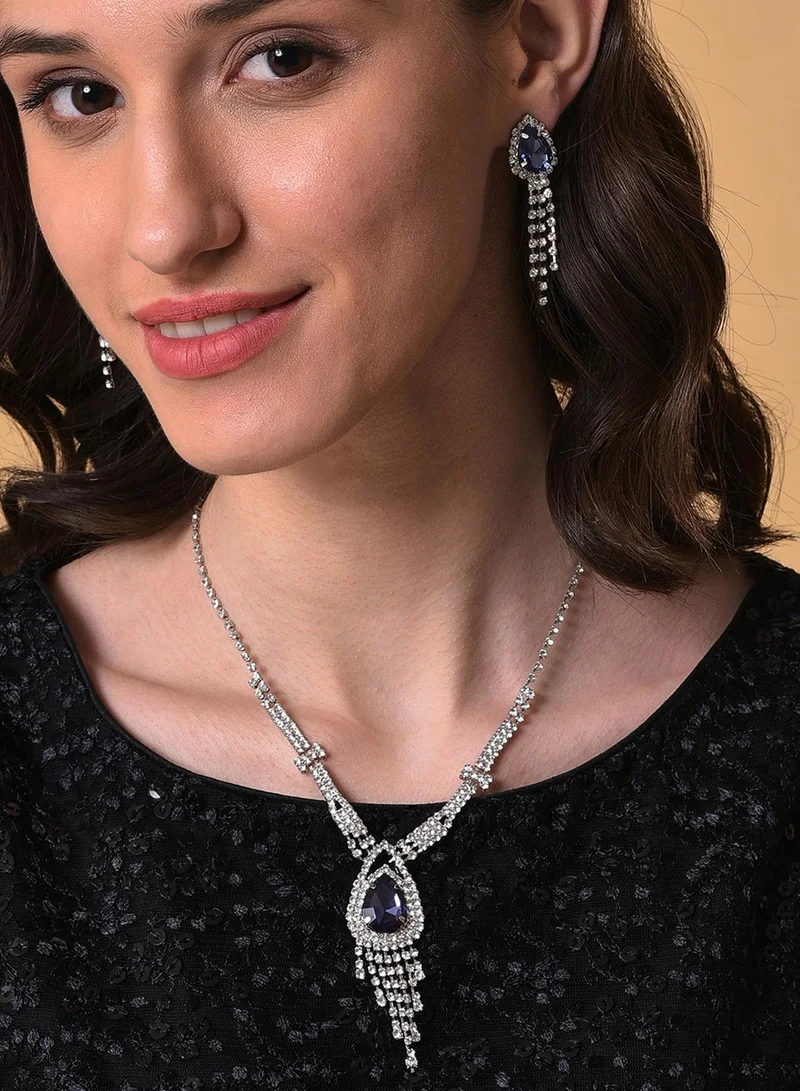 SOHI Blue Stone-Studded Artificial Jewellery Set