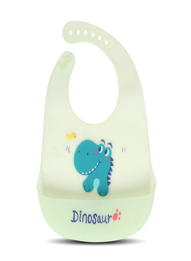 Joy Buzz Silicone Bib for Baby Food Feeding BPA Free, Baby Apron Adjustable Straps with Food Pocket, Mess Free, Waterproof, Washable & Reusable Ideal for Babies 6 to 36 Months (Dinosaur) - Image 1