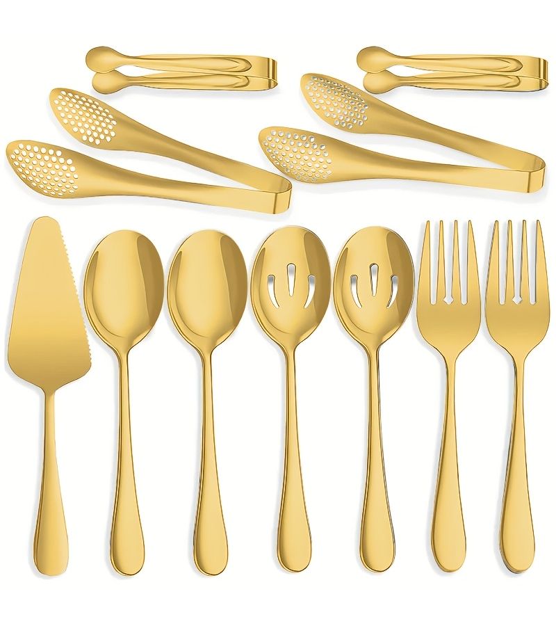 Golden High End Polished 11 Piece Stainless Steel Serving Utensil Set - Image 1