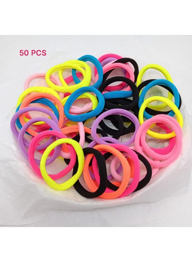 Akarm 50 Pcs Large & Thick Elastic Hair Bands Set - Assorted Bright Colors - Heavy Duty High Elasticity Hair Ties. - Image 1