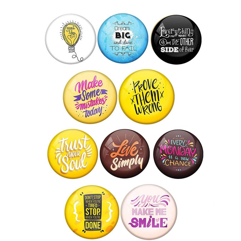 AVI 58mm Regular Size Metal Happy Positive Quotes PQ 55 Design Fridge Magnet Multicolour Pack of 10 - Image 1