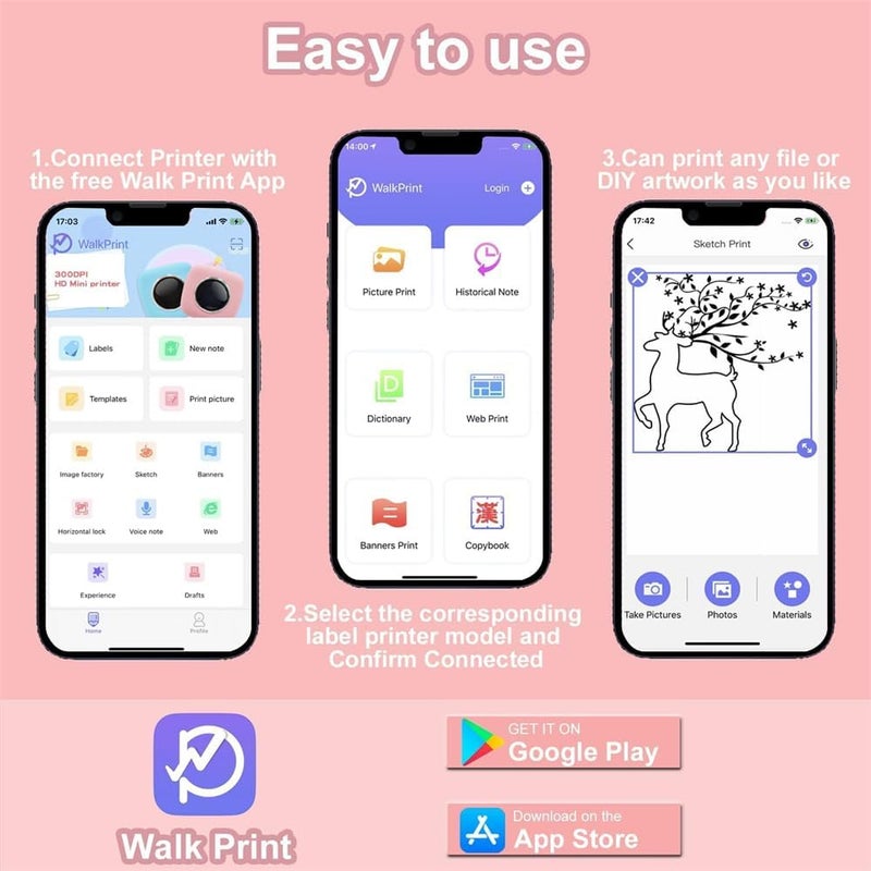 Luckam Portable Mini Printer, Bluetooth Pocket Thermal Printer with Printing Paper, Wireless Inkless Smart Printer for Photos, QR Codes, Receipts, Compatible with iOS and Android - Image 4