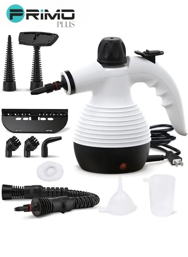 بريمو بلس منظف ​​بخار محمول باليد 1050 وات متعدد الوظائف بدرجة حرارة عالية مع 9 قطع إكسسوارات مناسبة لأريكة المطبخ ونافذة الحمام - Image 1