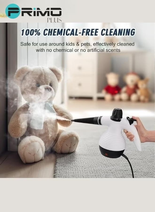 بريمو بلس منظف ​​بخار محمول باليد 1050 وات متعدد الوظائف بدرجة حرارة عالية مع 9 قطع إكسسوارات مناسبة لأريكة المطبخ ونافذة الحمام - Image 3