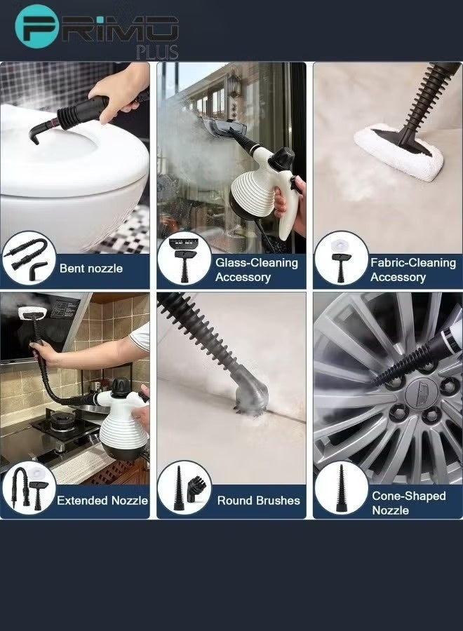 بريمو بلس منظف ​​بخار محمول باليد 1050 وات متعدد الوظائف بدرجة حرارة عالية مع 9 قطع إكسسوارات مناسبة لأريكة المطبخ ونافذة الحمام - Image 5