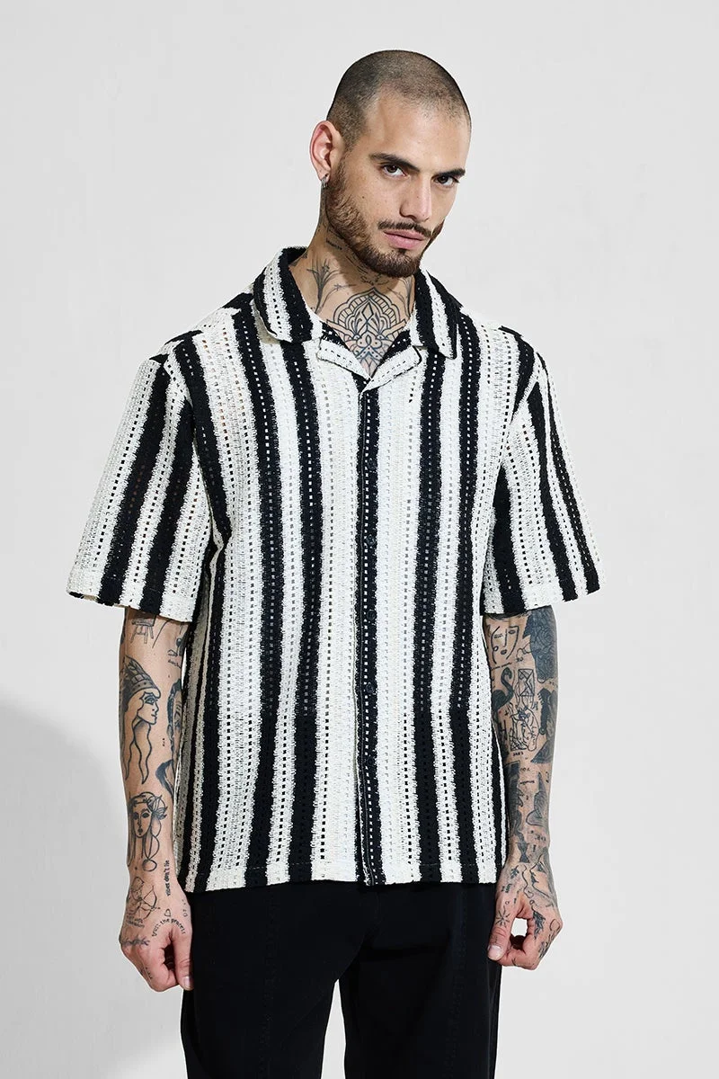 سنيتش White Striped Half Sleeve Oversized Shirt