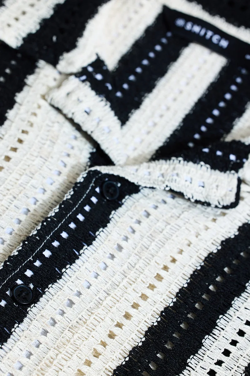 سنيتش White Striped Half Sleeve Oversized Shirt