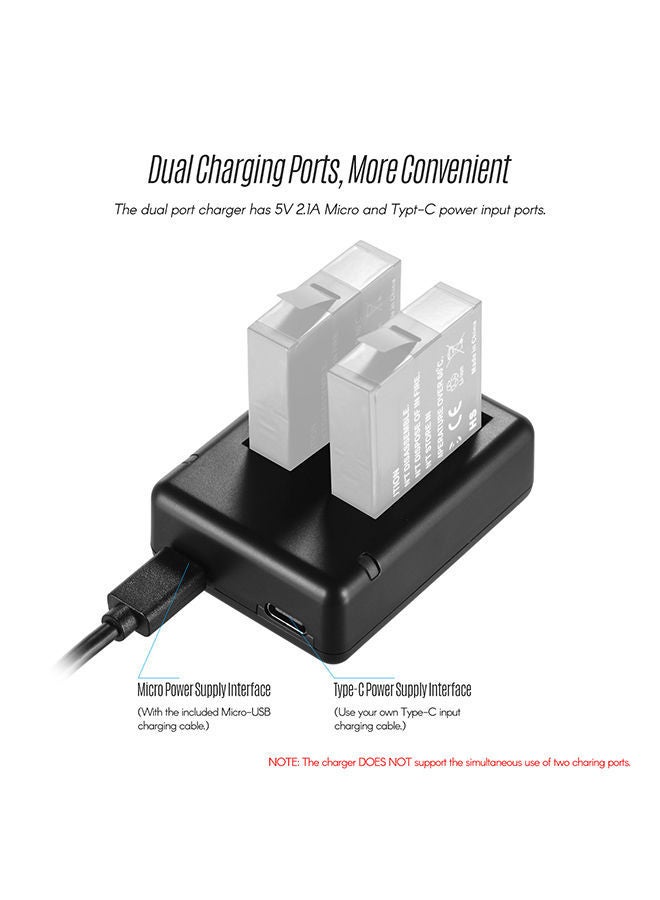 نيبمينينت شاحن بطاريات كاميرا محمول مزود بفتحتين مع كابل USB أسود - Image 5