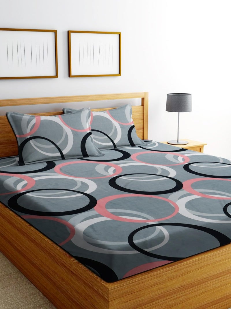 DECORUM 144 TC Fitted Elastic Printed Bedsheet with 2 Pillow Cover (Safari Multi Circle) - Image 1