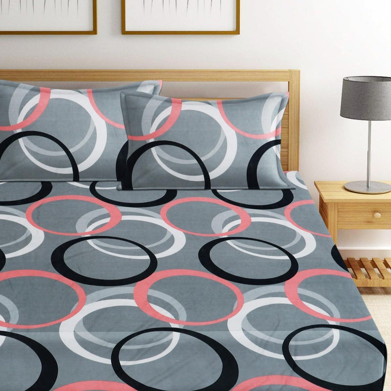 DECORUM 144 TC Fitted Elastic Printed Bedsheet with 2 Pillow Cover (Safari Multi Circle) - Image 5