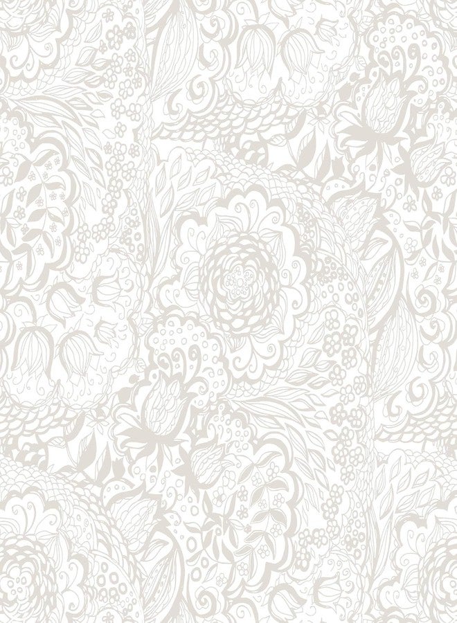 Micpolo Peel and Stick Wallpaper Boho Grey Wallpaper Grey and White Floral Wallpaper for Bedroom Bathroom Removable Self-adhsive Contact Paper for Cabinets Nursery Wallpaper Shelf Liner 17.3" x 118" - Image 1