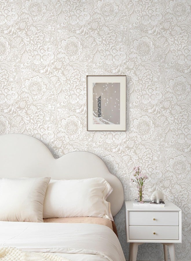 Micpolo Peel and Stick Wallpaper Boho Grey Wallpaper Grey and White Floral Wallpaper for Bedroom Bathroom Removable Self-adhsive Contact Paper for Cabinets Nursery Wallpaper Shelf Liner 17.3" x 118" - Image 3