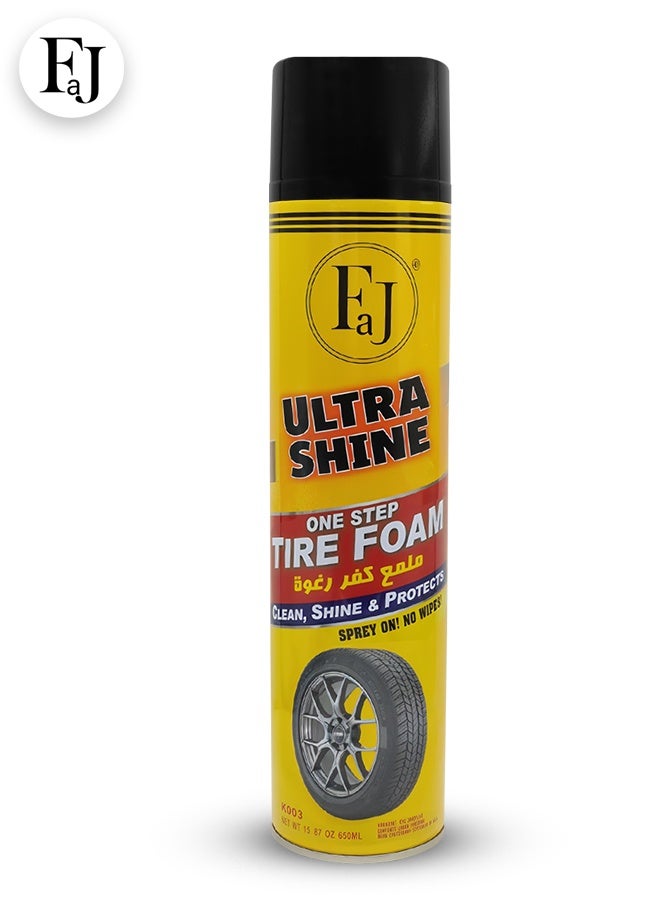 FJ Ultra Shine One Step Tire Foam Cleaner 650ml KO03 – Spray On No Wipe Tire Shine, Deep Black Finish, Cleans Dirt & Grime, Protects Tires from Cracking & Fading, Fast Drying Tire Care Foam for Cars, SUVs, Trucks, Auto Detailing Tire Spray - Image 1
