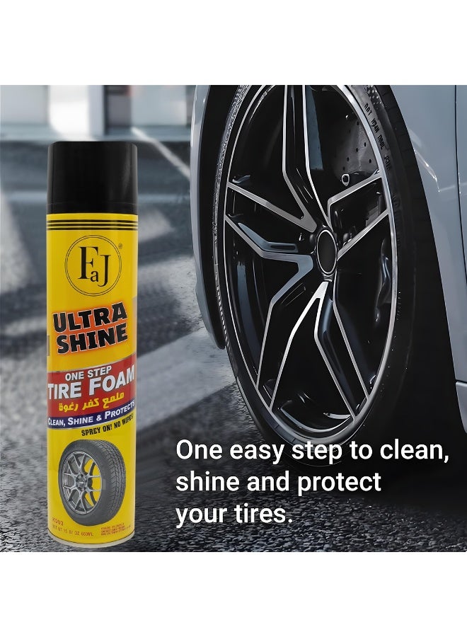 FJ Ultra Shine One Step Tire Foam Cleaner 650ml KO03 – Spray On No Wipe Tire Shine, Deep Black Finish, Cleans Dirt & Grime, Protects Tires from Cracking & Fading, Fast Drying Tire Care Foam for Cars, SUVs, Trucks, Auto Detailing Tire Spray - Image 2