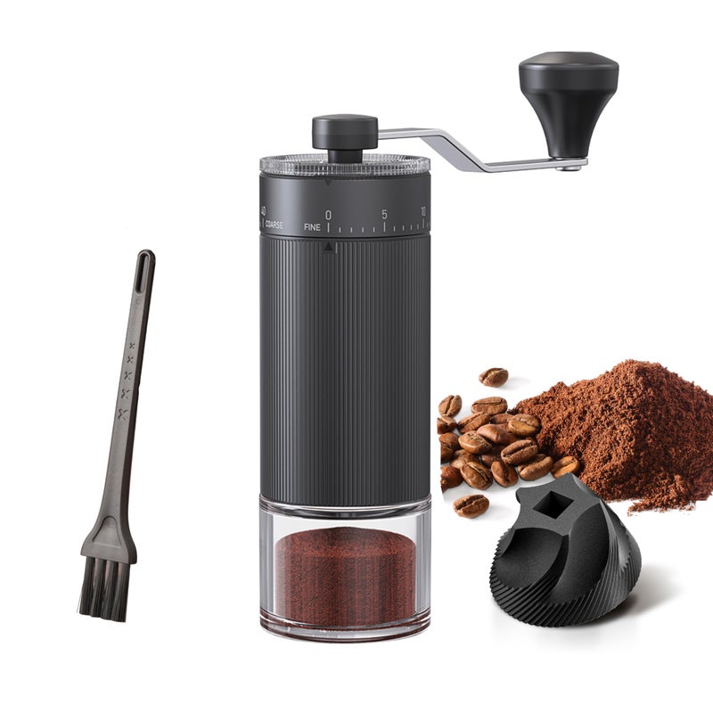 KharWette Hand Coffee Grinder Conical Burr for Espresso French Press Pour Over Double Bearing External Adjustment Capacity 25g (Ceramic Burr-Black)