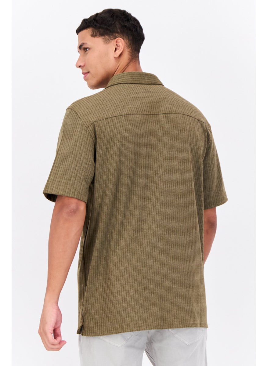 French Connection Men Regular Fit Short Sleeve Textured Casual Shirts,  Dark Olive  - Image 3