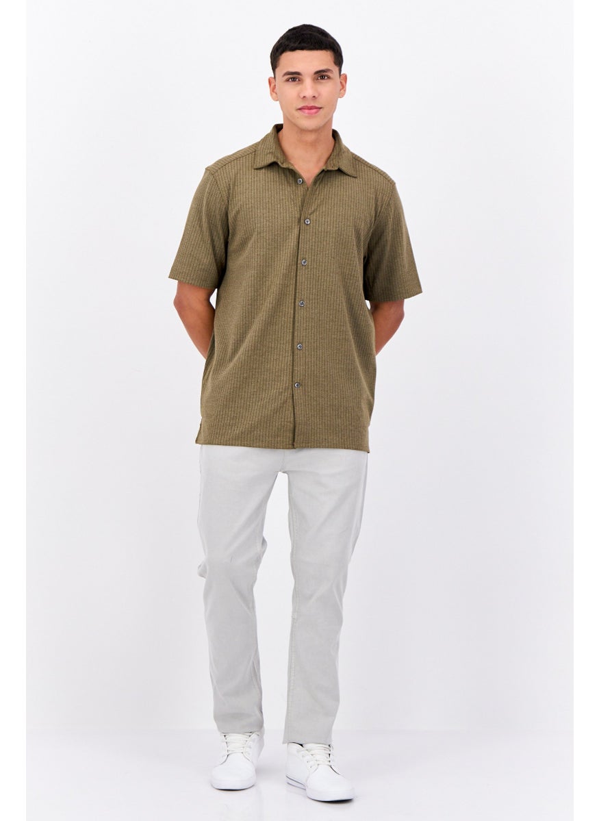 French Connection Men Regular Fit Short Sleeve Textured Casual Shirts,  Dark Olive  - Image 4