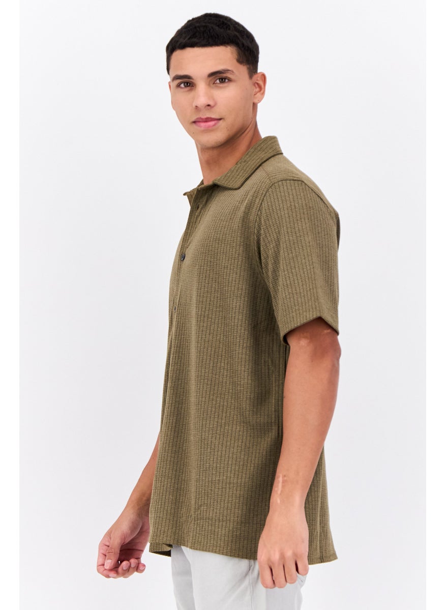 French Connection Men Regular Fit Short Sleeve Textured Casual Shirts,  Dark Olive  - Image 2