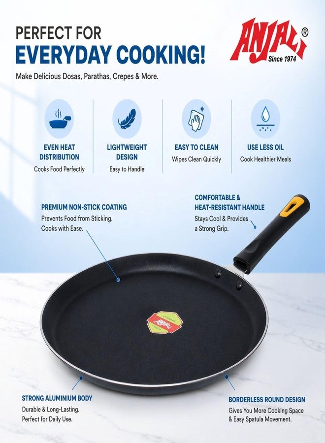 ANJALI Diamond Dura Dosa Tawa 320 mm | PTFE Nonstick Coating | Hammertone Finish - Image 4