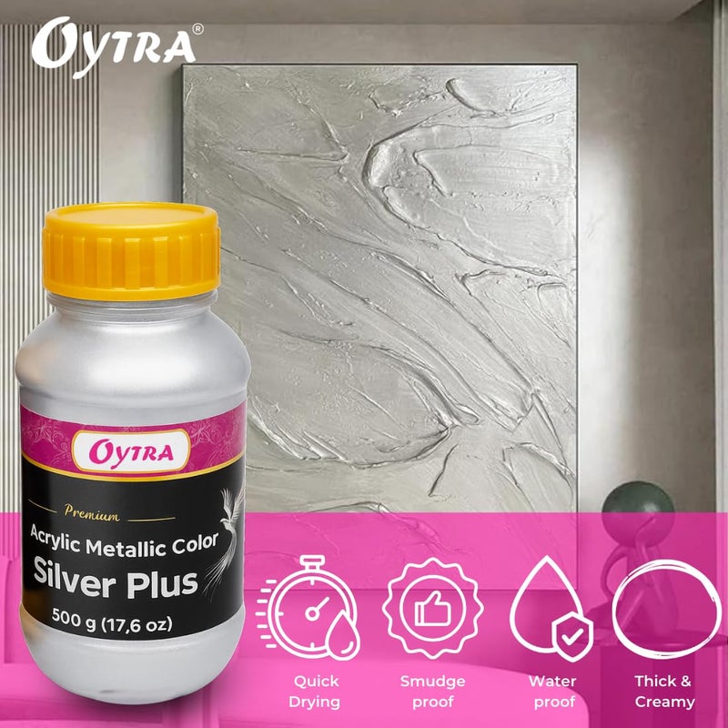 Oytra Silver Metallic Acrylic Paint 500 Grams for DIY Art and Craft Set Painting Drawings on Canvas Glass Wood Wall Car Metal Rock Steel Surfaces Professionals Artist Hobby Painters - Image 5